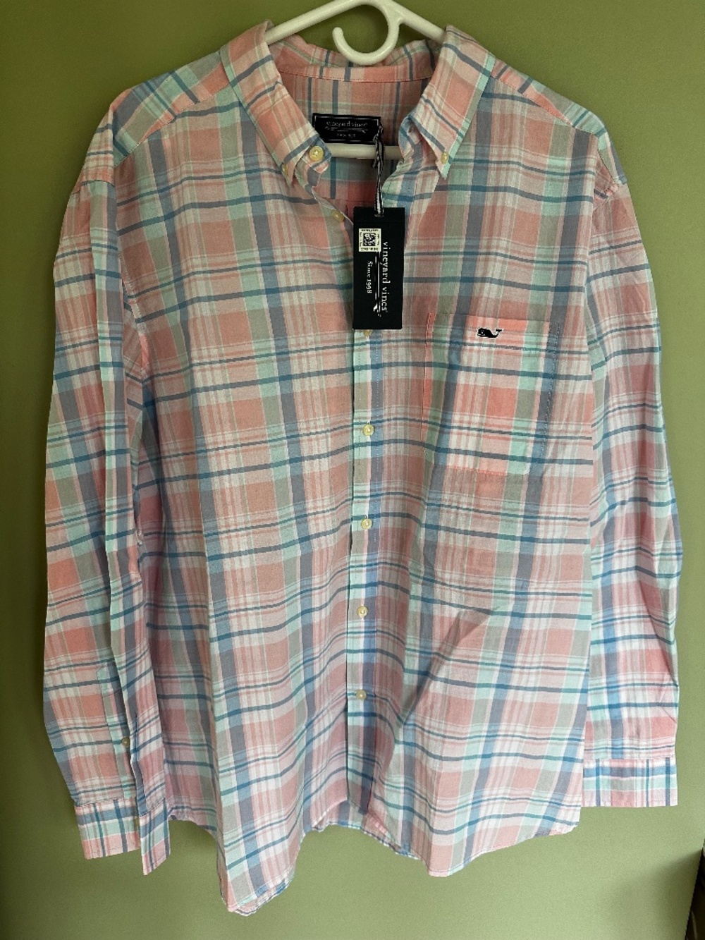 NWT Vineyard Vines Button Down Classic Fit Pink Cloud Color Madras XL